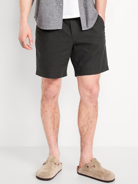 Short de jogging en mélange de lin, entrejambe de 18 cm