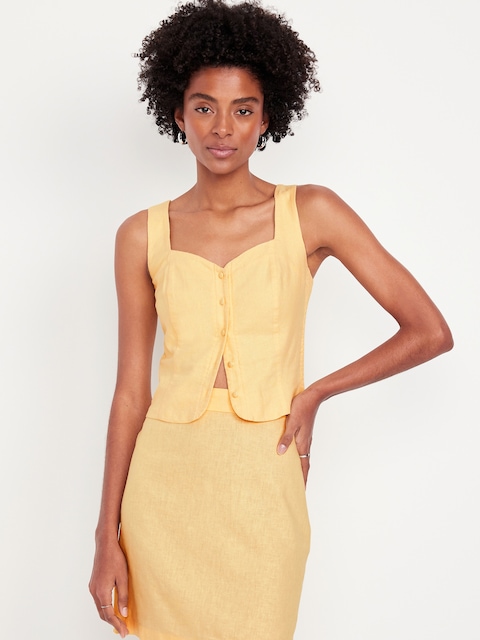 Button-Front Linen-Blend Vest