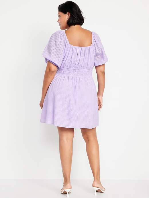 Image number 6 showing, Waist-Defined Puff-Sleeve Seersucker Mini Dress