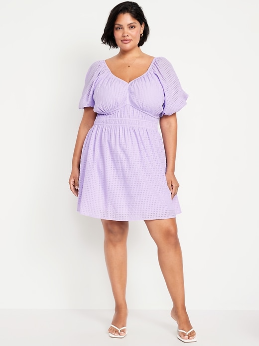 Image number 5 showing, Waist-Defined Puff-Sleeve Seersucker Mini Dress