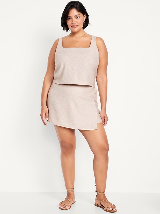 Image number 7 showing, High-Waisted Faux-Wrap Linen-Blend Mini Skort