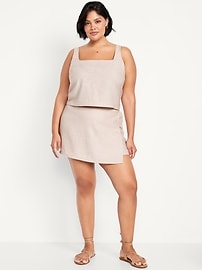 High-Waisted Faux-Wrap Linen-Blend Mini Skort