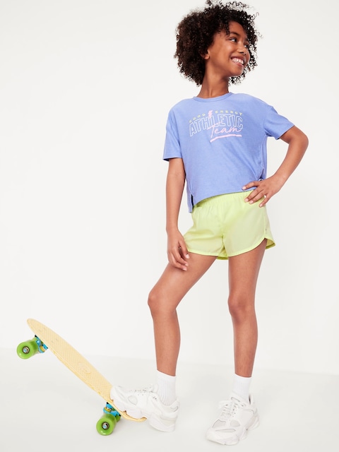 Short de course à ourlet arrondi fendu à taille haute pour fille