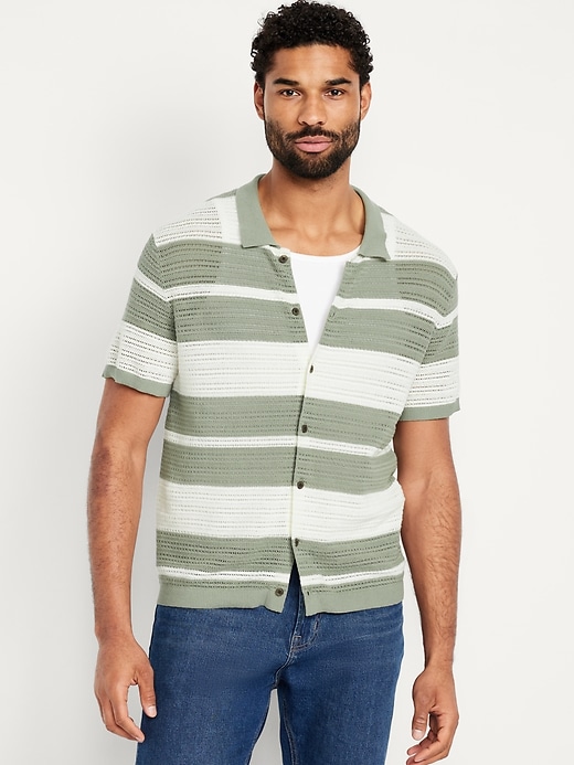 Image number 1 showing, Button-Front Open-Stitch Sweater