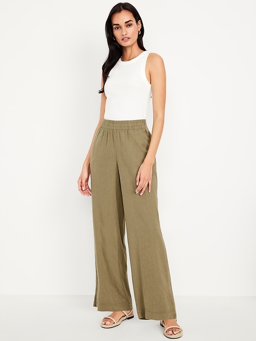 Image number 1 showing, High-Waisted Linen-Blend Wide-Leg Pants