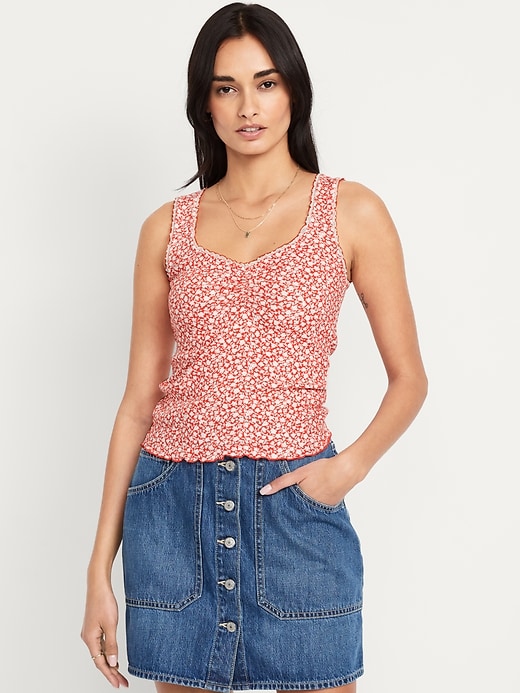 Image number 1 showing, Ribbed Cinched-Front Tank Top