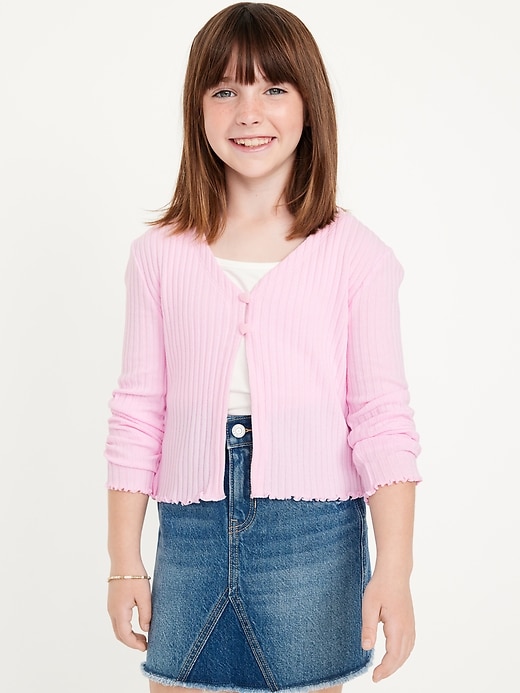 View large product image 1 of 3. Ribbed Button-Front V-Neck Cardigan Sweater for Girls