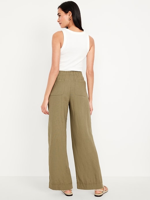 Image number 3 showing, High-Waisted Linen-Blend Wide-Leg Pants