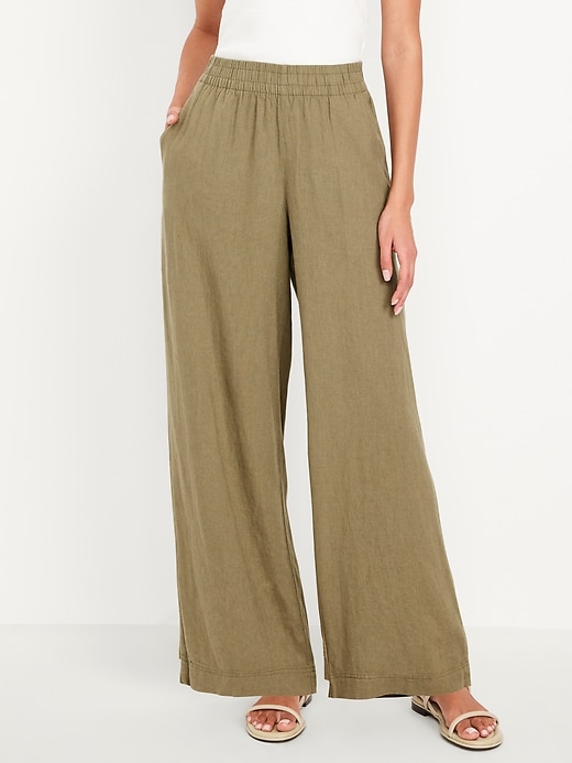 Image number 2 showing, High-Waisted Linen-Blend Wide-Leg Pants