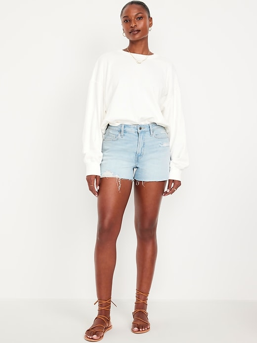 Image number 1 showing, Curvy High-Waisted OG Jean Cut-Off Shorts -- 3-inch inseam