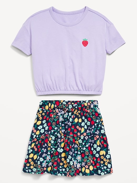 View large product image 2 of 3. Short-Sleeve Graphic T-Shirt and Skort Set for Toddler Girls