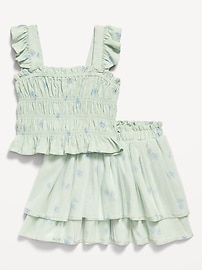 View large product image 3 of 3. Printed Sleeveless Smocked Top and Tulle Skirt Set for Toddler Girls