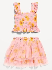 Image number 2 showing, Printed Sleeveless Smocked Top and Tulle Skirt Set for Toddler Girls