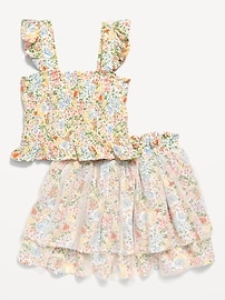 View large product image 3 of 3. Printed Sleeveless Smocked Top and Tulle Skirt Set for Toddler Girls