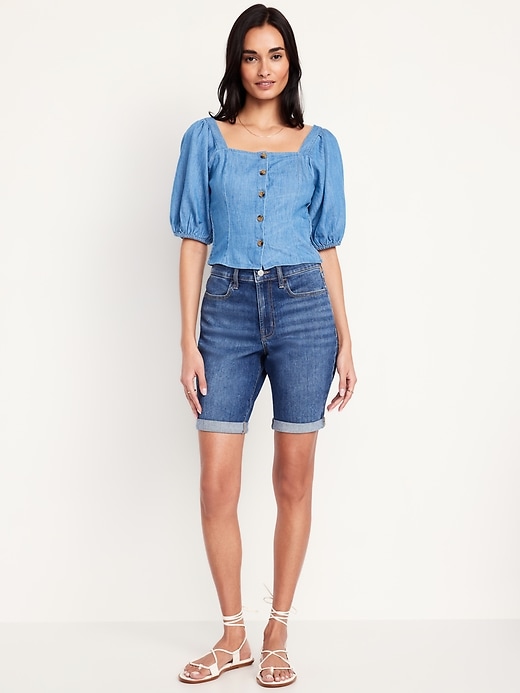 Image number 1 showing, High-Waisted Wow Jean Shorts -- 9-inch inseam