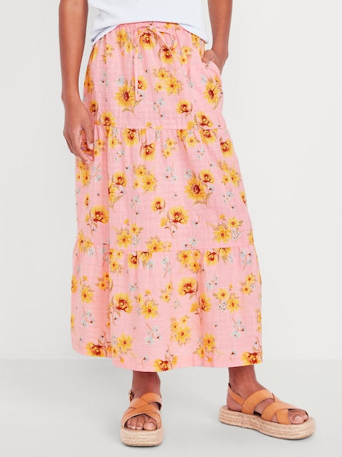 Printed Tiered Swing Midi Skirt for Girls