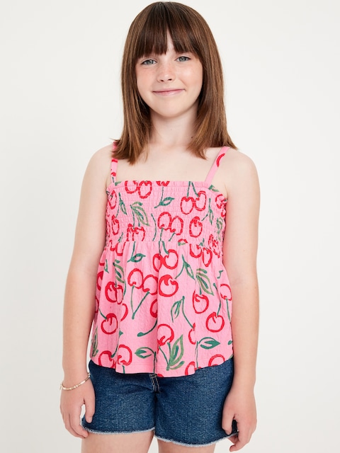 Printed Smocked Jacquard-Knit Cami Top for Girls - Red