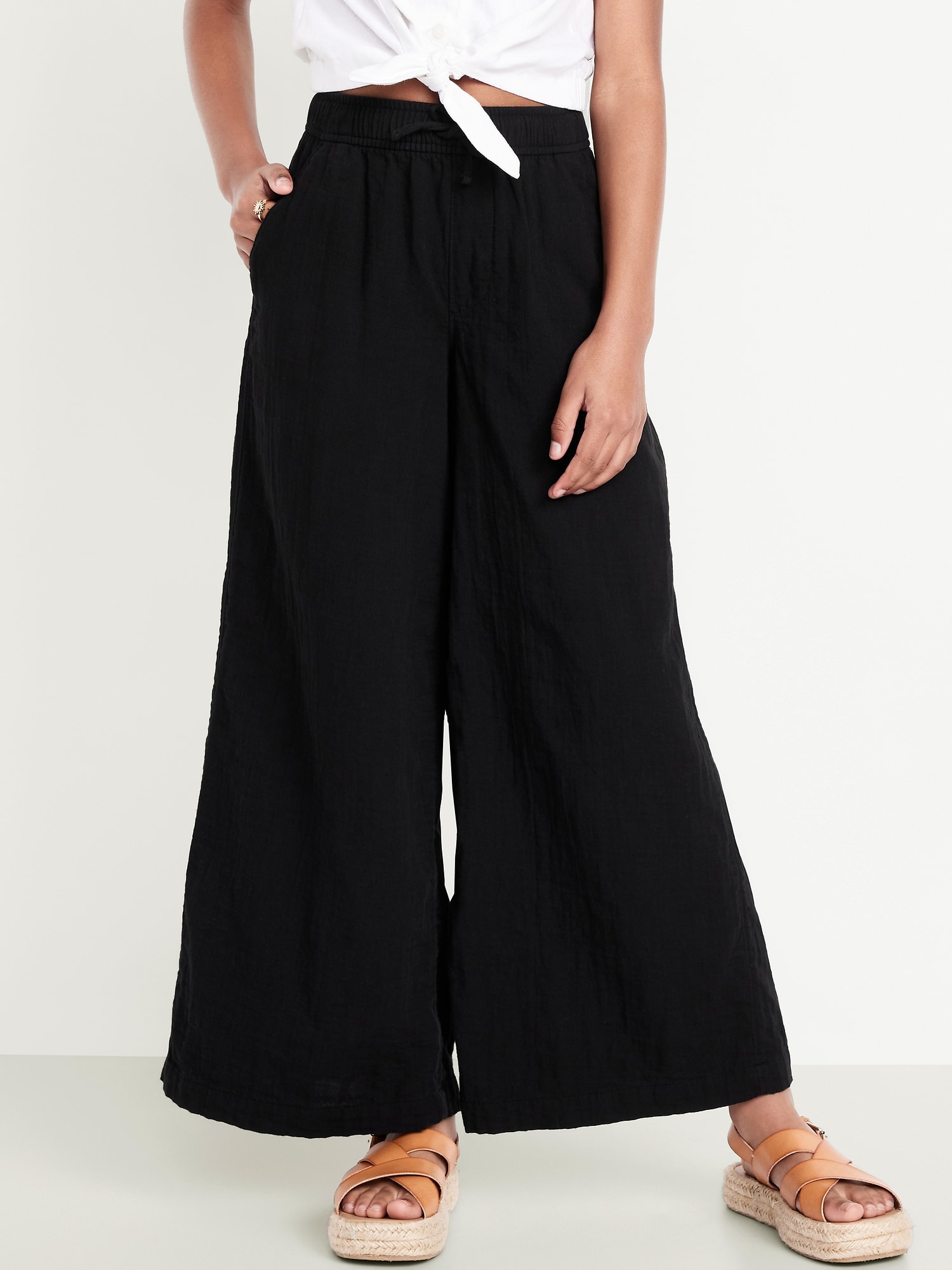 Loose Printed High-Waisted Double-Weave Wide-Leg Pants for Girls