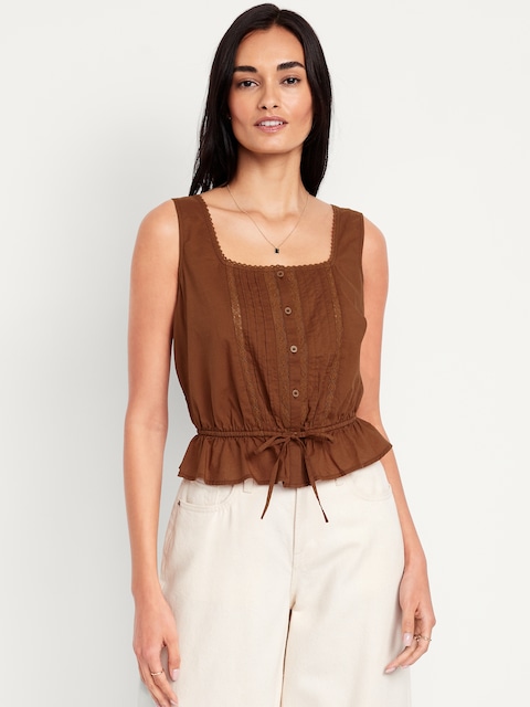 Tie-Waist Lace-Trim Top
