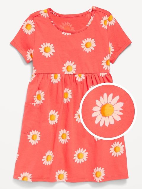 Robe à manches courtes en tricot de jersey à motif pour toute-petite fille - Jaune
