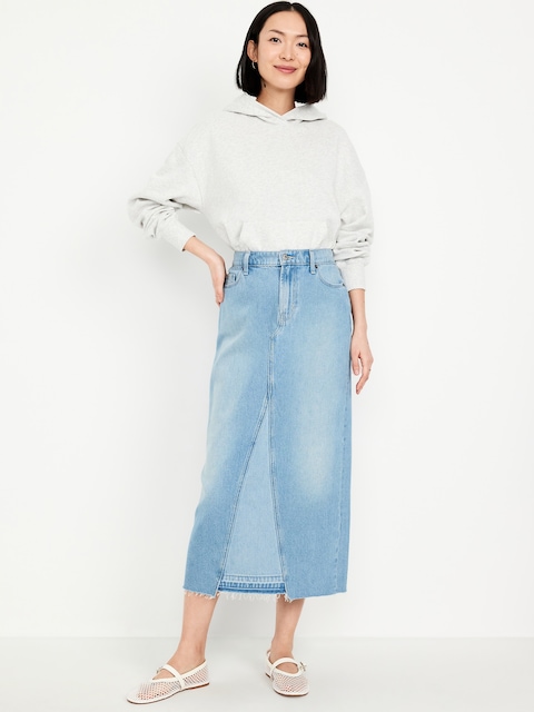 Mid-Rise Jean Maxi Skirt