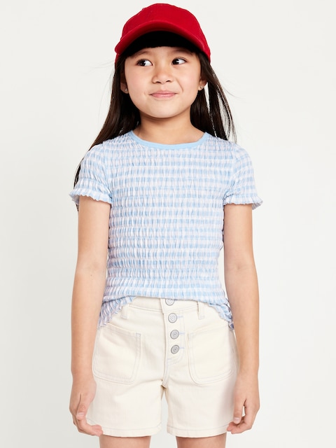 Printed Short-Sleeve Smocked Top for Girls
