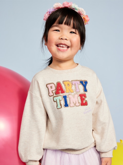 Birthday French-Terry Graphic Sweatshirt for Toddler Girls - Beige