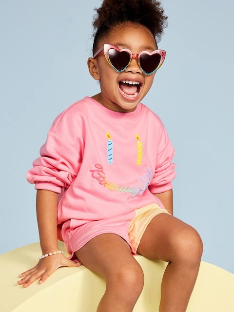 Birthday French-Terry Graphic Sweatshirt for Toddler Girls - Pink