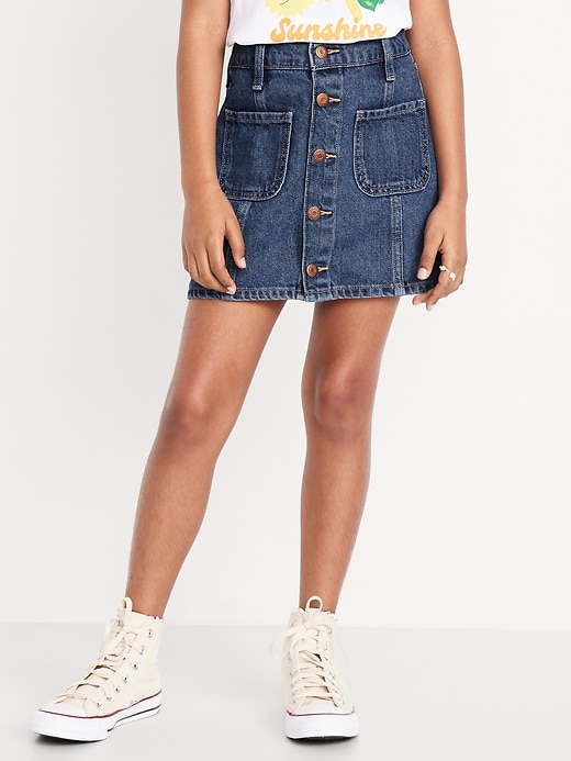 View large product image 1 of 4. High-Waisted Button-Front Utility Mariner Jean Skirt for Girls