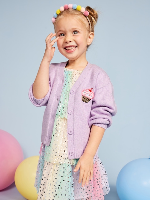 SoSoft Birthday Embroidered Cardigan Sweater for Toddler Girls - Purple