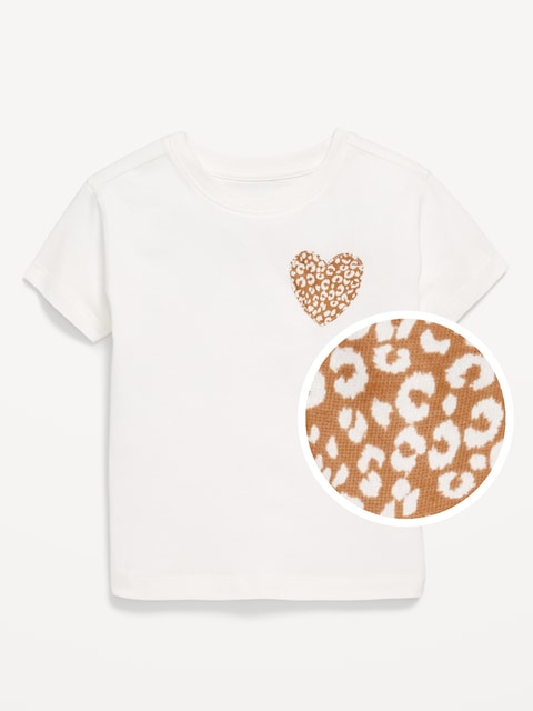 Short-Sleeve Heart-Pocket T-Shirt for Toddler Girls