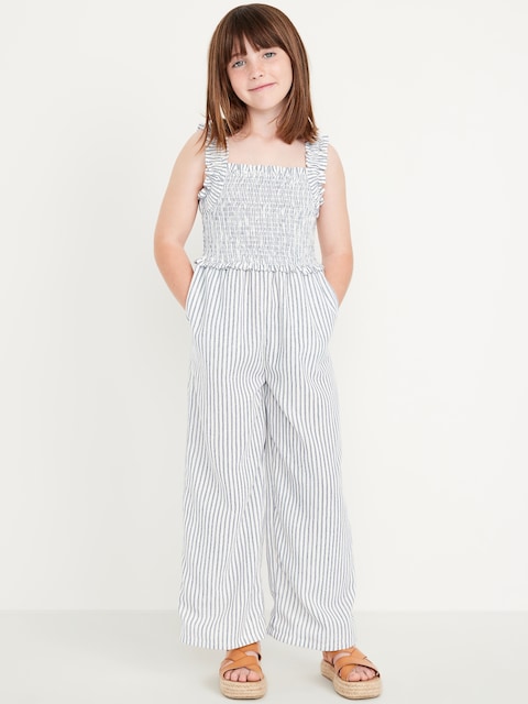 Printed Ruffle-Trim Smocked Jumpsuit for Girls