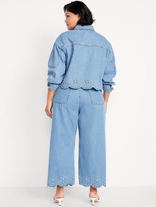 Image number 7 showing, High-Waisted Baggy Wide-Leg Eyelet Ankle Jeans