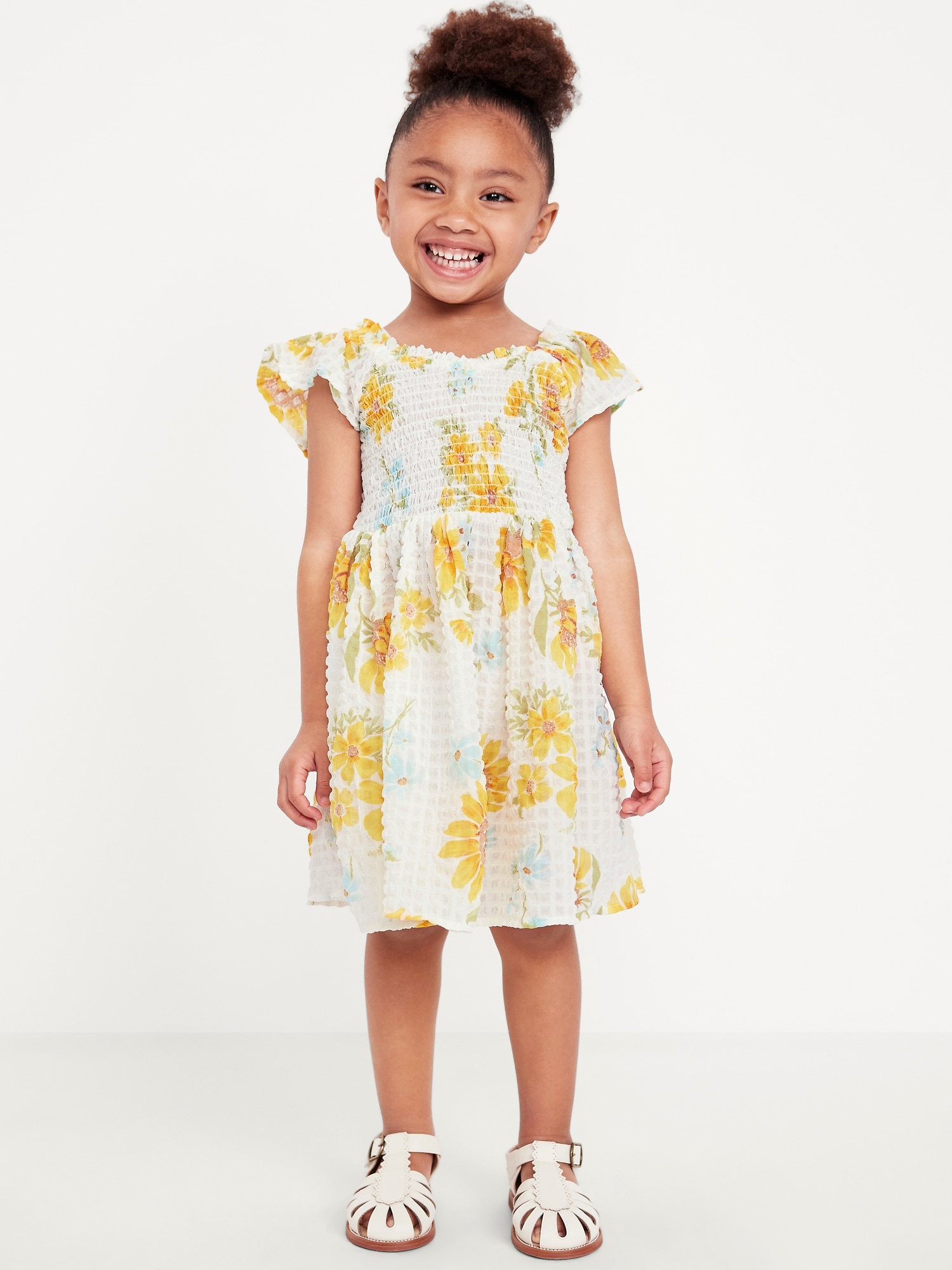 Printed Flutter-Sleeve Smocked Dress for Toddler Girls