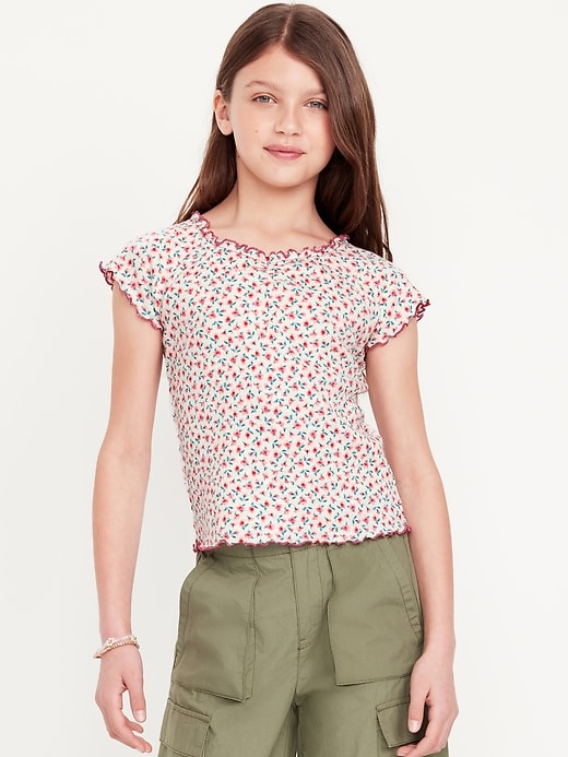 View large product image 1 of 1. Fitted Ribbed Ruffle-Trim Top for Girls