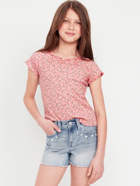 Fitted Ribbed Ruffle-Trim Top for Girls