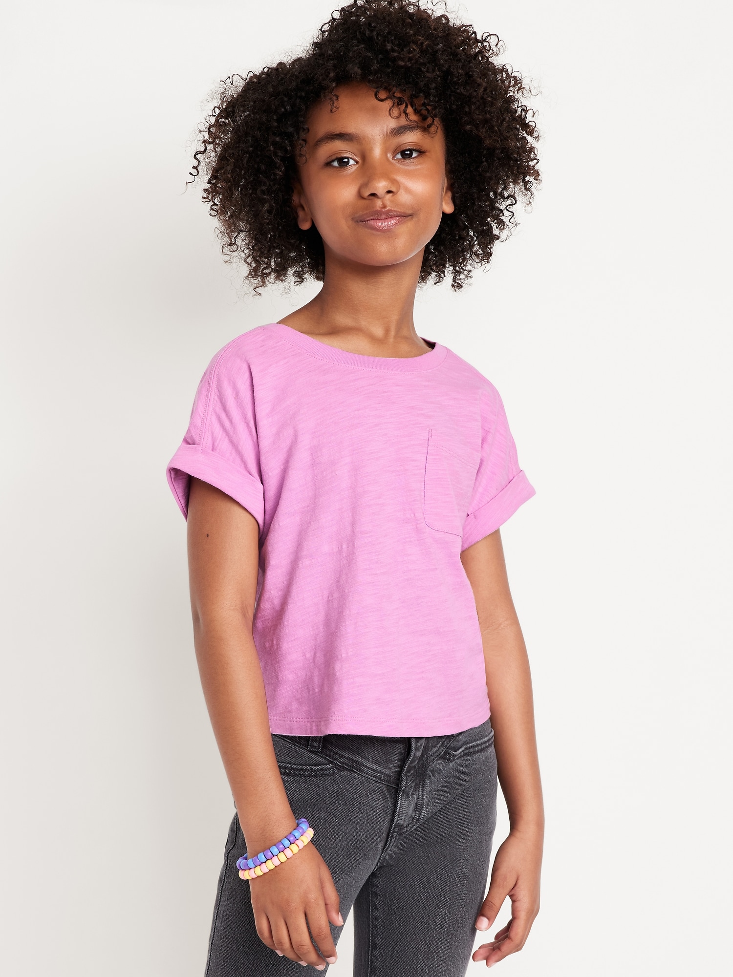 Short-Sleeve Slub-Knit Pocket T-Shirt for Girls