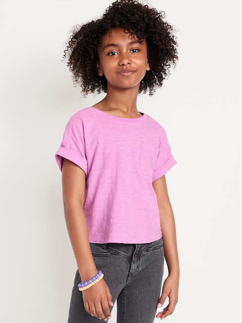 Short-Sleeve Slub-Knit Pocket T-Shirt for Girls
