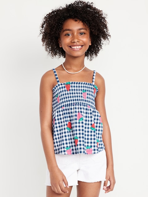 Printed Smocked Jacquard-Knit Cami Top for Girls