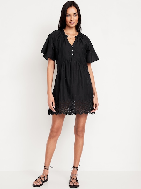 Split-Neck Mini Swing Dress