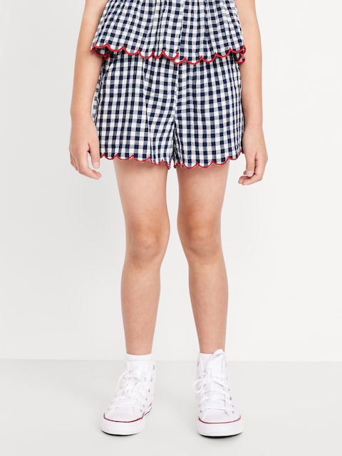 Printed Double-Weave Scallop-Trim Shorts for Girls