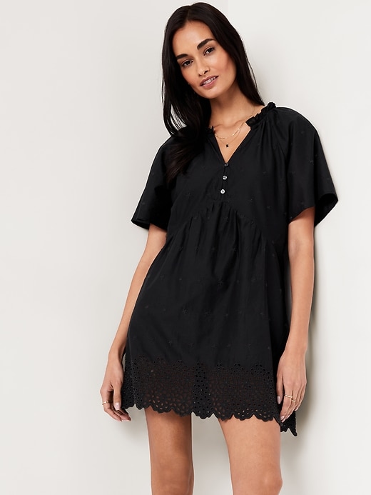 Image number 3 showing, Split-Neck Mini Swing Dress