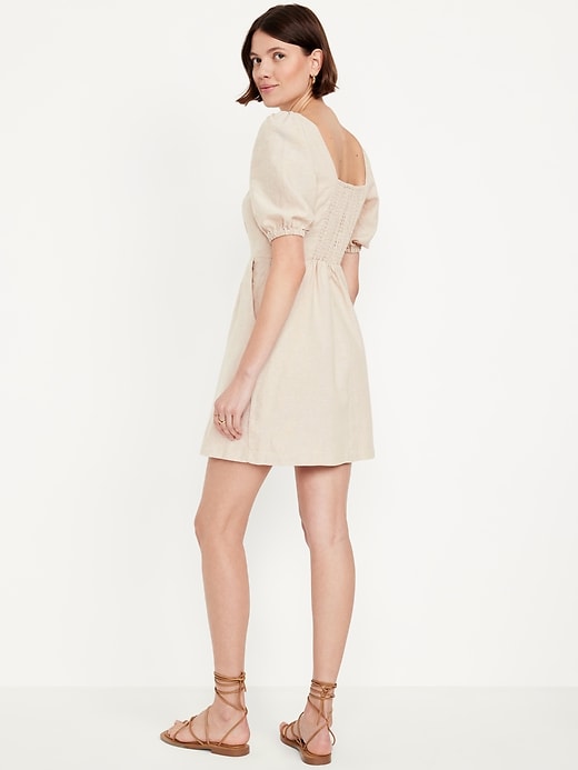 Image number 8 showing, Puff-Sleeve Linen-Blend Mini Dress