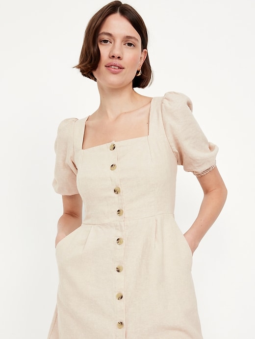 Image number 3 showing, Puff-Sleeve Linen-Blend Mini Dress