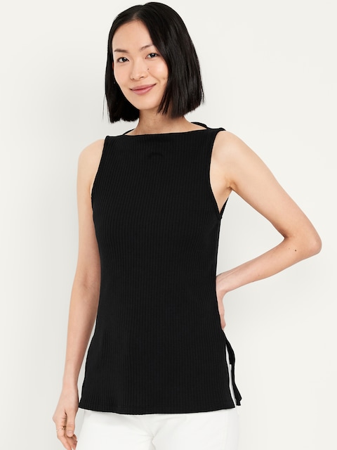 Slit-Neck Ribbed Top