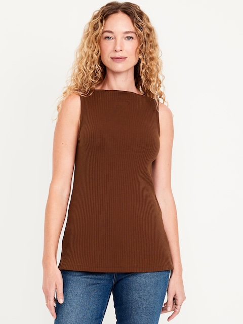 Slit-Neck Ribbed Top