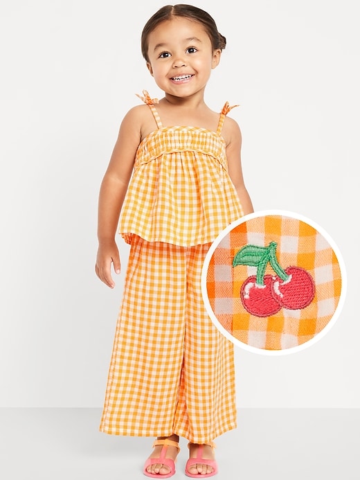 View large product image 1 of 3. Sleeveless Printed Top and Wide-Leg Pants Set for Toddler Girls