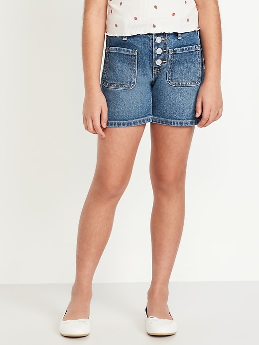 View large product image 1 of 5. High-Waisted Mariner Midi Jean Shorts for Girls