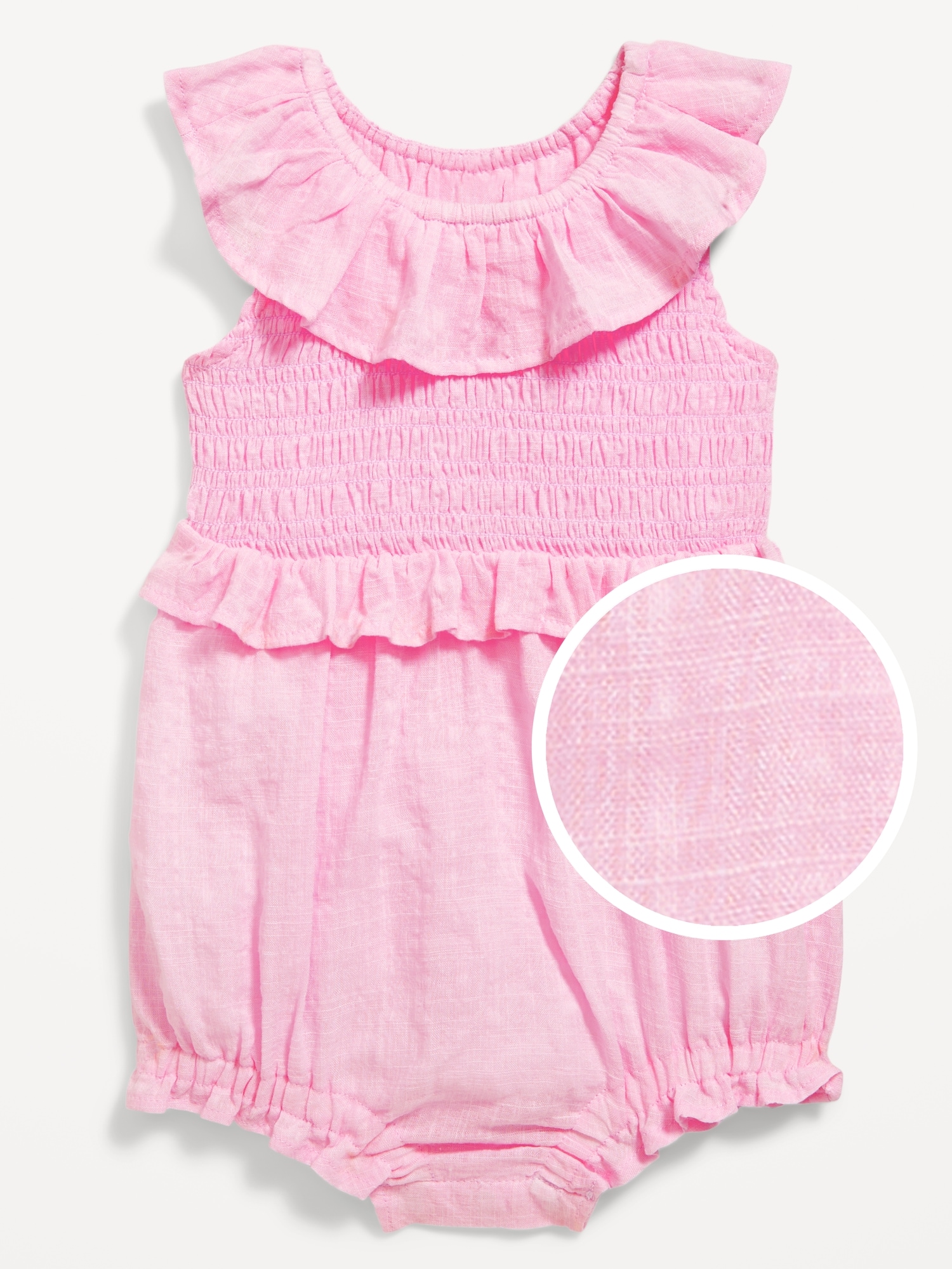 Sleeveless Ruffle-Trim Smocked One-Piece Romper for Baby