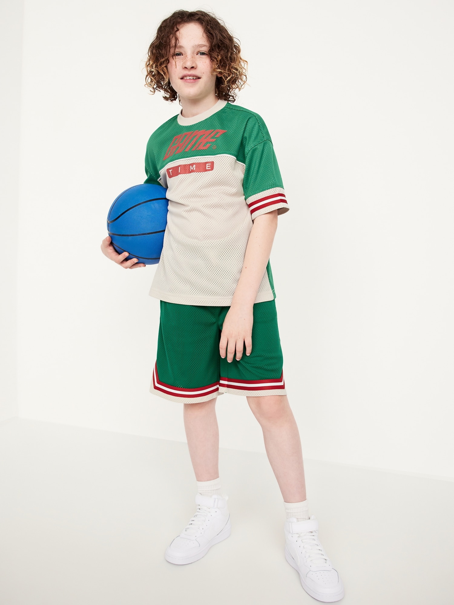 Oversized Color-Block Mesh Graphic T-Shirt for Boys